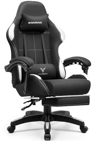 LUCKRACER ゲーミングチェア ファブリック 人間工学 腰痛対策 椅子 イス 90°~135°リクライニング テレワーク pcチェア デスクチェア 蒸れない 夏でも涼しい ソファーの座り心地 キルティング【一体式オットマン付き】ヘッドレスト&ランバーサポート 連動式アームレスト 通気性 GTBEE-BLACK