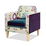 Jennifer Taylor Home Mamba 28' Patchwork Accent Chair Teal-Blue Purple Velvet & Multicolored Floral