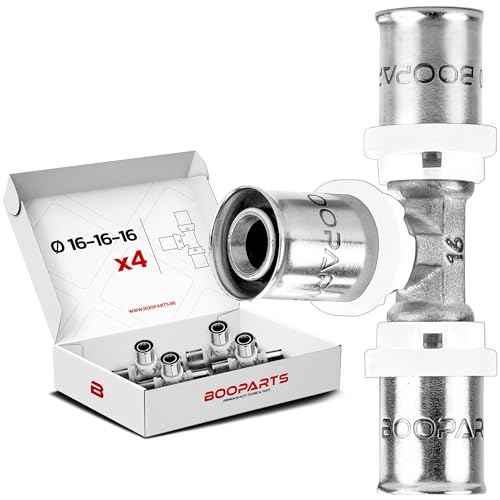 BOOPARTS – 4 Pièces – Té Égal à Sertir Ø16 (16–16–16 mm) | Raccord Multicouche Contour TH | Raccord Plomberie Chauffage Étanche pour Eau Chaude et Sanitaire