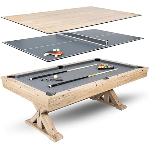 Freetime Fun 7 FT 3 in 1 Multi Game Pool Table with Dining Top Pool Table Ping Pong Table Combo, Includes Pool Table Accessories and Tennis Paddles. Dust Cover Included. Cover