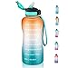 MYFOREST 2,2 Liter Trinkflasche mit Strohhalm, 2,2 l Sport-Wasserflasche mit Zeitmarkierungen, 2200 ml Wasserflasche, BPA-frei, ideal für Fitnessstudio