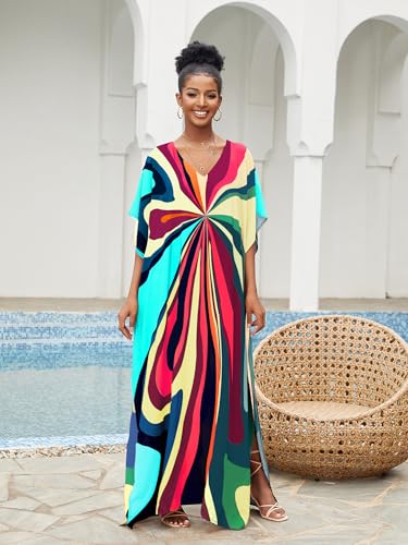 Image of Moss Rose Kaftan Dresses for Women V Neck Summer Swimsuit Cover up Caftan Maxi Beach Dresses