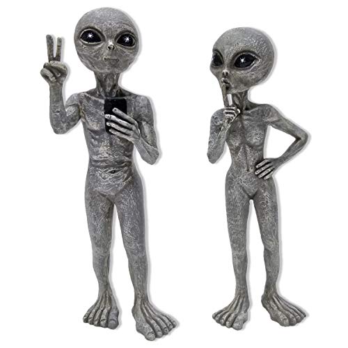 John Bernard & Company Alien Invasion Standing Alien Statues Peace & Quiet 10 Inch H Ufo Extraterrestrial Figurine Garden Stakes Set – Alien Gray #TOP25