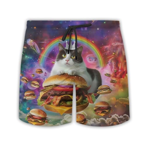 Hamburger Lover Mens Swim Trunks - Fast Food Hawaiian Mens Swim Short Beach Shorts TU-SH-29
