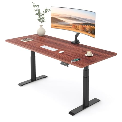 Image of FLEXISPOT E6 Pro 55 inch x 28 inch Dual Motor Electric Standing Desk, Organic Modern Oval Leg Design, 3-Stage Height Adjustable Sit Stand Desk with Heavy Duty 330lbs, Mahogany Desktop, Black Frame