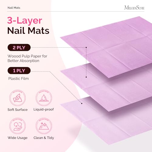 Image of MelodySusie Disposable Nail Mats, 50Pcs 3-Ply Absorbent Nail Art Table Pads with PE Backing, 18 inch x 13 inch Nail Desk Protection for Manicure Pedicure, Salon Home DIY Purple
