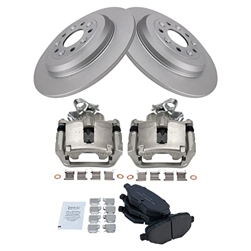 Image of TRQ Rear Brake Pad and Rotor Set Ceramic Solid Rotors Calipers | For 2014-2018 Ford Explorer 2015-2018 Flex Lincoln MKT