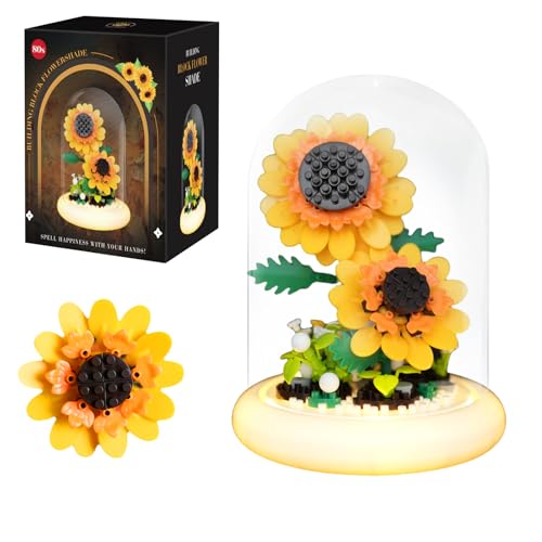 80S Sunflower Building Toy Set, 251 Pieces with Lighted Base, ABS Dust-Proof Shell, DIY Gift for Kids & Adults, Perfect for Mother’s Day, Birthday, Holiday – Creative Educational Building Blocks