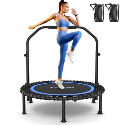 Image of ANCHEER Fitness Trampoline,40 inch /48 inch Bungee Rebounder with Adjustable Handle | 450-550 LBS Capacity /Waterproof & UV-Resistant Materials Indoor & Outdoor Use /Low-Noise Bungee System /Home Cardio Workout