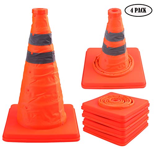 Faswin 4 Pack 15.5 Inch Collapsible Traffic Cones Safety Road Parking Cone Driving Construction
