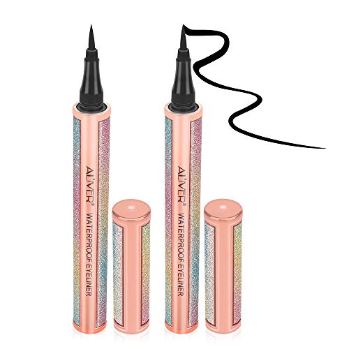 Waterproof Liquid Eyeliner Long Lasting&Smudgeproof Eye Liner 2 Packs Precise Eyeliner Pen for All Day with Slim Tip, Black