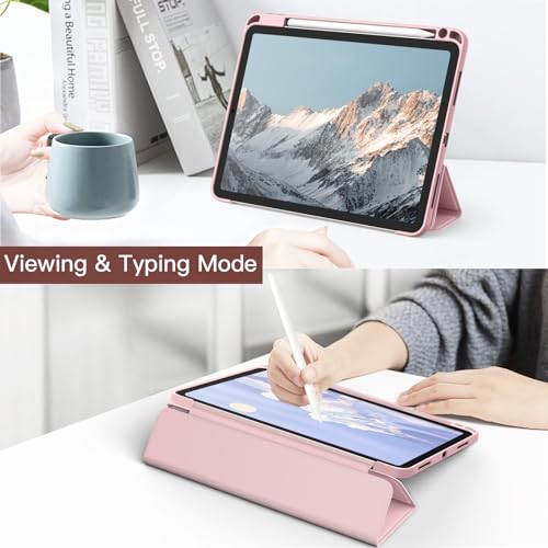 JETech Case for iPad Air 11-Inch M3/M2 (2025/2024), iPad Air 5/4 (2022/2020 5th/4th) with Pencil Holder, Clear Transparent Back Slim Stand Shockproof Tablet Cover, Auto Wake/Sleep (Pink)