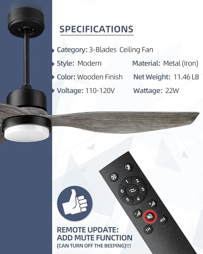 image for YOUKAIN Modern Ceiling Fan, 52 Inch Farmhouse Ceiling Fan with LED Lig