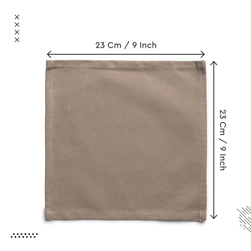 Image of Encasa XO Dining Cocktail Napkins 12 pcs (1 Dozen) Set of Large 23x23 cm (9 inchx9 inch) - Light Beige - Absorbent Heavy Cotton Party Fabric Machine Washable for Home Restaurant Banquet & Hotel