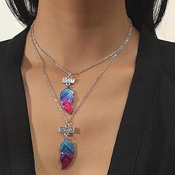 Hifot 2 stuks halsketting voor dames, zilveren vriendschapsketting, BFF-kettingen voor 2 meisjes, hartvormig puzzelkettinkje met harthanger, lange