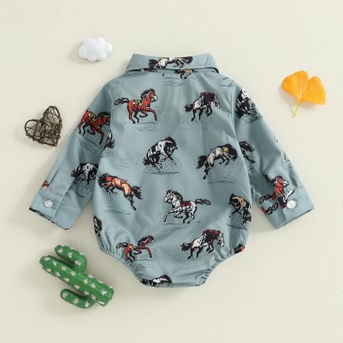 Baby Boy Western Clothes Cowboy Shirt Romper Long Sleeve Onesie Button Down Bodysuit Infant Fall Gentleman Outfit4