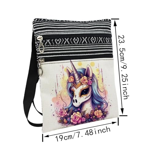 Skull Unicorn Messenger Bag Small Ethnic Pattern Printed Adjustable Strap Crossbody Zipper Bag Skull Unicorn Phone Bag Wallet Cute Shoulder Handbag for Women -22