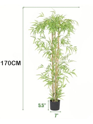 Image of Artificial Bamboo Plant with Pot, 160 cm (5.2 Ft) Tall, Realistic Faux Bamboo Tree for Home Decor, Indoor Decorative Plant for Living Room, Office, Bedroom & Reception