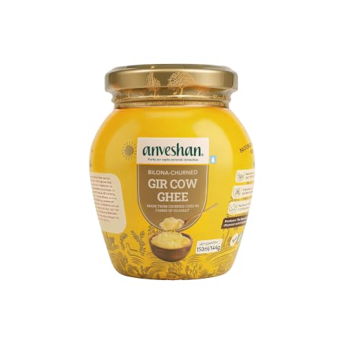 Image of Anveshan A2 Gir Cow Desi Ghee 150ML | Bilona Method | Curd-Churned & Cultured | Pure & Natural | Danedar Texture | Lactose-Free, Gluten-Free | Grass-Fed | Lab Tested | Glass Jar