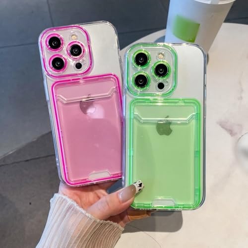 Étui portefeuille transparent pour iPhone 16 Plus en silicone souple vert fluo