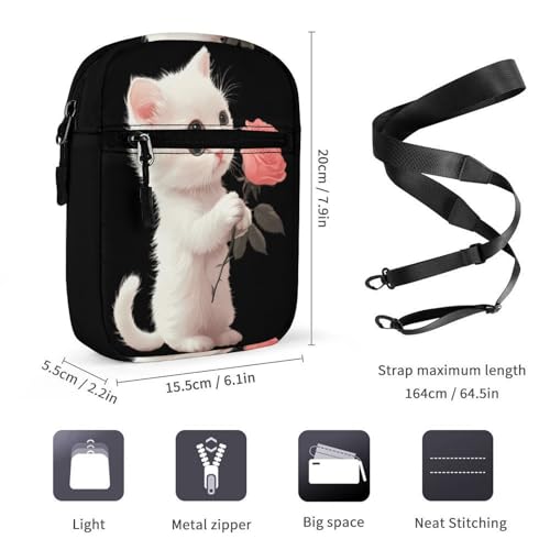 Cute Kitten Cat Holding A Rose Women's Cute Small Mini Crossbody Bag Top Zip Sling Square Shoulder Bags2
