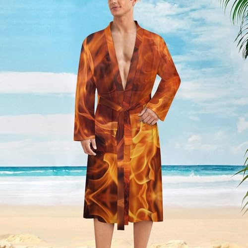 Burning Flames Funny Men's Robe Novelty Soft Lightweight Bathrobe Long-sleeve Spa Robes2