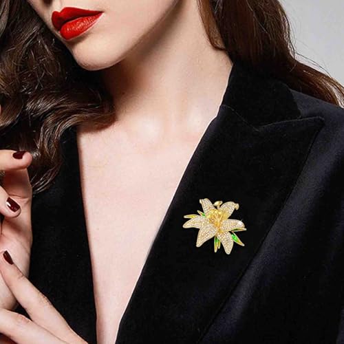 Image of Crystal Flower Brooch Pins for Women Elegant Enamel Rhinestone Floral Brooches Pin Fashion Jewelry for Party Dance Wedding Banquet Brooch for Women Gift