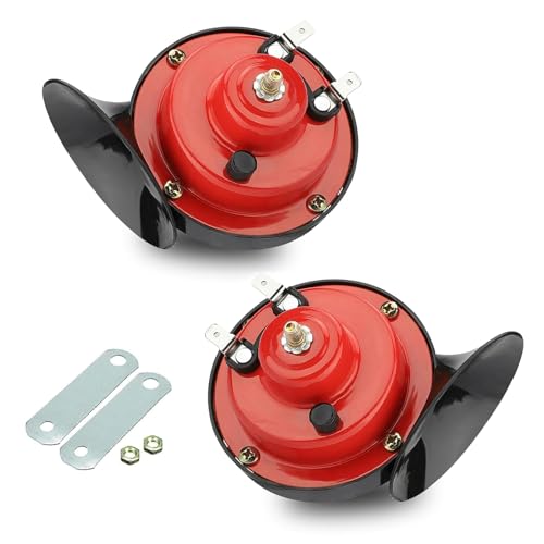 Neferta 2 PCS Car Waterproof Rustproof Snail Air Horn, 12V 300DB ABS + Metal Stereo Extra-large Volume Warning Modified Horn, Modified Replacement Accessories, Suitable for Most Cars (Red)