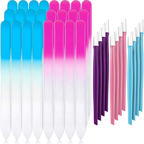 36 Pieces Nail Files Glass Nail Files Fingernail File Nail Care Manicure Tools Set Rubber Nail Cuticle Pusher, Gradient Rainbow Color Buffer Manicure for Women Men Natural Nail Care Tools