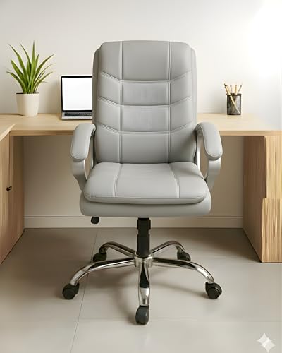 Image of activa Executive Revolving Office Chair | Ergonomic Computer Desk Chair with Cushioned Seat| Heavy Duty Steel, Adjustable Height & 360 Swivel Wheel| Study /Home /Offcie Visitor Chair (Star, Light Grey)
