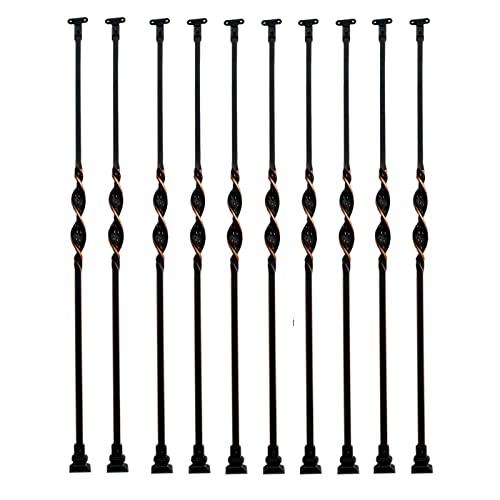 Image of Adjustable Iron Stair Spindles 10-Pack - Black Metal Deck Balusters with Screws for Outdoor Porch & Veranda Railing Posts, 85cm Height