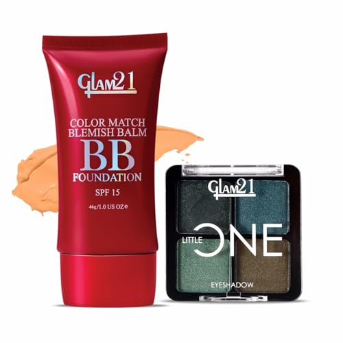 Image of Glam21 Little One 4-in-1 Eyeshadow Palette- No promise & Color Match BB Foundation SPF15-Medium Beige-46gm|Pigmented, Long-Lasting Eyeshadows|Non-Cakey BB Cream, Blemish-Free Glow |Combo Pack Of 2