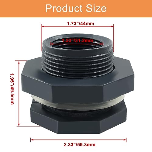 Image of 2pcs NPT1 PVC Bulkhead Fitting, 1 Inch Plastic Water Tank Connector Threaded Thru-Bulk Pipe Fittings for Rain Barrels, Aquariums, Bucket Hose Adapter, Ponds, Pools