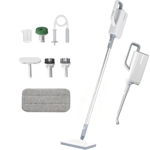 CKIKH Steam Mop for Floor Cleaning Steamer Mop for Home with Handheld 6-in-1 Multi-function Attachments for Hardwood Floors Clothes Windows,Tiles Grout,Furniture Cleaning (White-Grey)