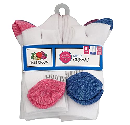 Fruit of the Loom girls 10-pair Everyday Soft Crew Casual Sock, White Multi, Small2