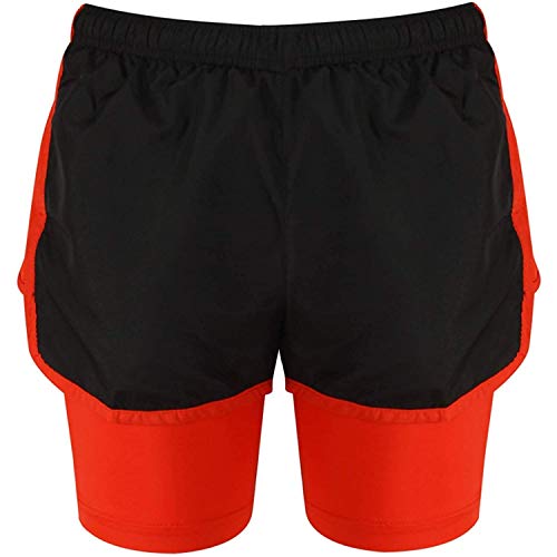 Short 2 en 1 pour vêtements de sport, de performance, de jogging, de course, de football, de gym, de cyclisme - Matériau respirant, noir/rouge, 40 Cover