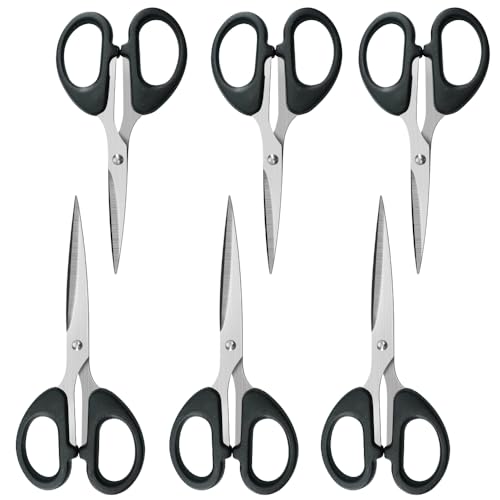 Scissors All Purpose 6 inch Scissors Set of 6 Comfort-Grip Handles Sharp Pointed Scissor Great for Cutting Paper Suitable for Home Office and School Classroom Arts
