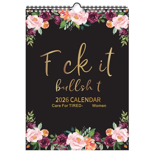 QUJIFETU 2026 Fuck It Calendar for Tired-Ass Tired Women 12 Months Wall Hanging Calendar for Home Office Funny Swear Gag White Elephant Gift,11.14'' x 8.18''