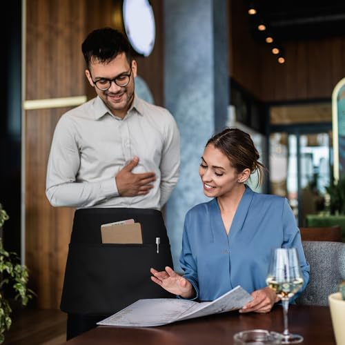 Server Waitress Waist Apron - Half Apron with 3 Pockets,2 Pack Black Short Aprons for Servers,Waiter Apron2