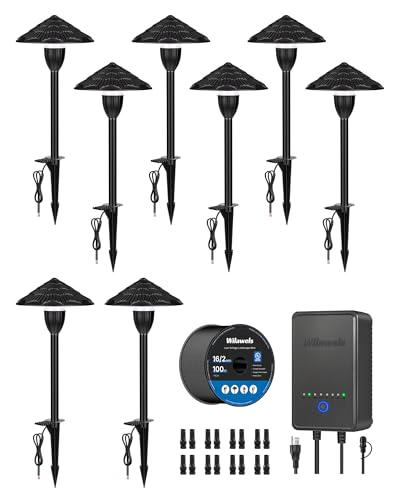 WILAWELS All-in-One LED Low Voltage Landscape Lighting Kit, 8-Pack LED Pathway Lights with Transformer, 100FT Wire and Connectors, 3000K Waterproof Landscape Lighting for Yard Garden Walkway W03LK06