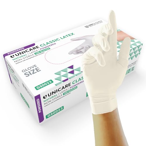 Unigloves Unicare Latex Gants jetables - Gants d'examen polyvalents, légèrement poudrés - Boîte de 100 gants, naturels, taille XL (GS0025)