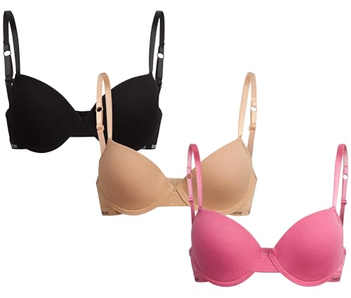 bebe Girls Training Bra - 3 Pack Soft Molded Bra with Adjustable Straps - Training Bra for Girls (A Cup/B Cup)