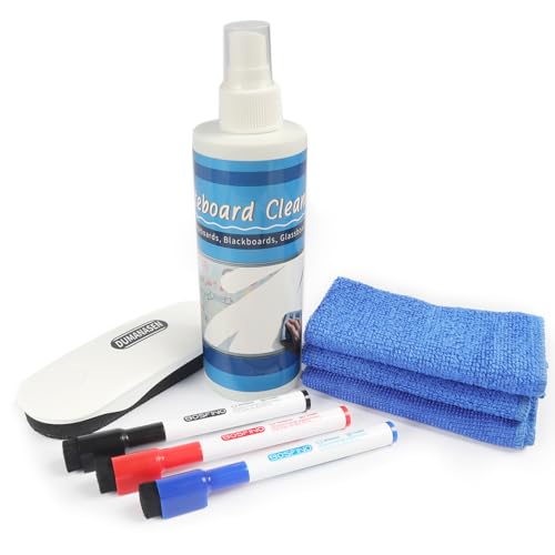 DumanAsen Whiteboard Cleaning Kit, Includes 1 ABS Dry Erase Board Eraser, 250ML Whiteboard Cleaner, and 3 Microfiber Cloths
