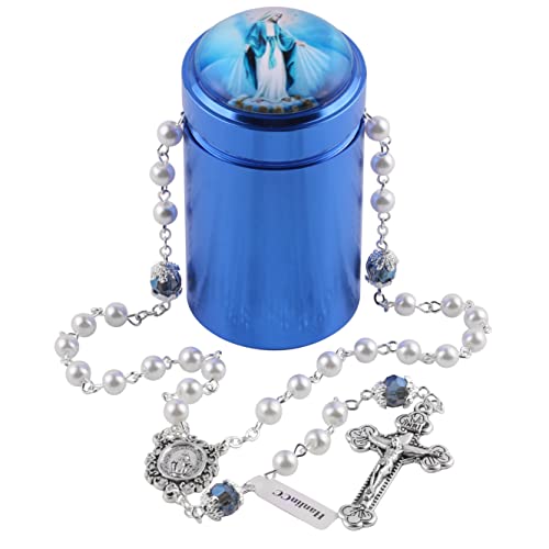 Chapelet catholique en perles de verre avec boîte cadeau