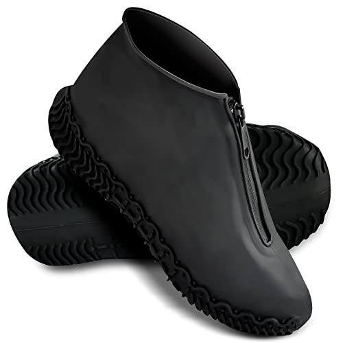 Wasserdichte Silikon Überschuhe Schwarz, Wiederverwendbare Rutschfeste Regenschutz Schuhüberzieher, Regenüberschuhe Fahrrad Wasserdicht Outdoor für Damen Herren in Regen, Schneetag, Schlammige Straßen Cover