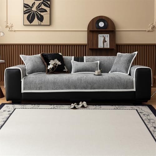 LINGKY Sofa Überzug Vintage Sofabezug rutschfest Sofaschoner Weiche Chenille 1/2/3/4 Sitzer Couch Überzug Sofaüberwürfe für U Form L Form Sektionssofa (Grau,70x70cm)
