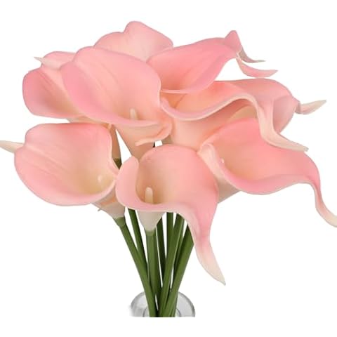 Mini 15" Artificial Calla Lily 10 Stem Bridal Bouquets Artificial Latex Real Touch Flowers for Home Party Decor-Pink Cover