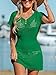 CUPSHE Women Swimsuit Coverup Crochet Short Sleeve V Neck Bathing Suit Beach Dress Cruise Outfits for Women 2025 Forest Green, M