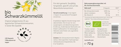 Kurkraft® Bio Schwarzkümmelöl - 2 Monate - 1000mg pro Tagesdosis - 500mg Linolsäure - vegane Kapseln - - ägyptisch - kaltgepresst - natürlich produziert in Deutschland