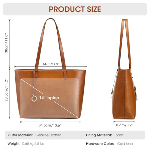 Image of Kattee Vintage Genuine Leather Work Tote for Women | Spacious interior with a zip compartment for organized work, travel, and everyday essentials.